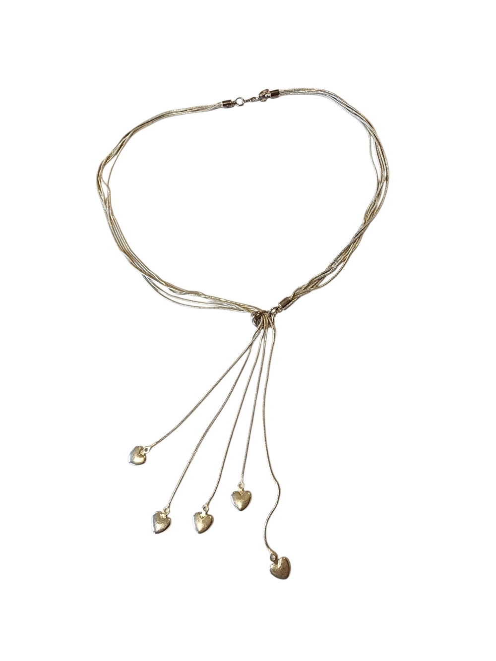 Sterling Silver Multi-Strand Heart Drop Slip Necklace